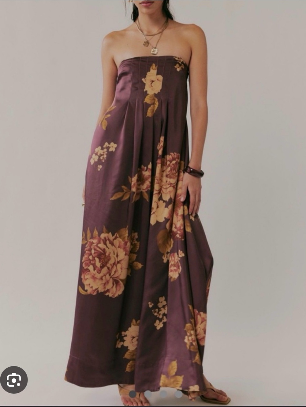 Free People Plum Strapless Floral Maxi Dress with Mustard Blooms
